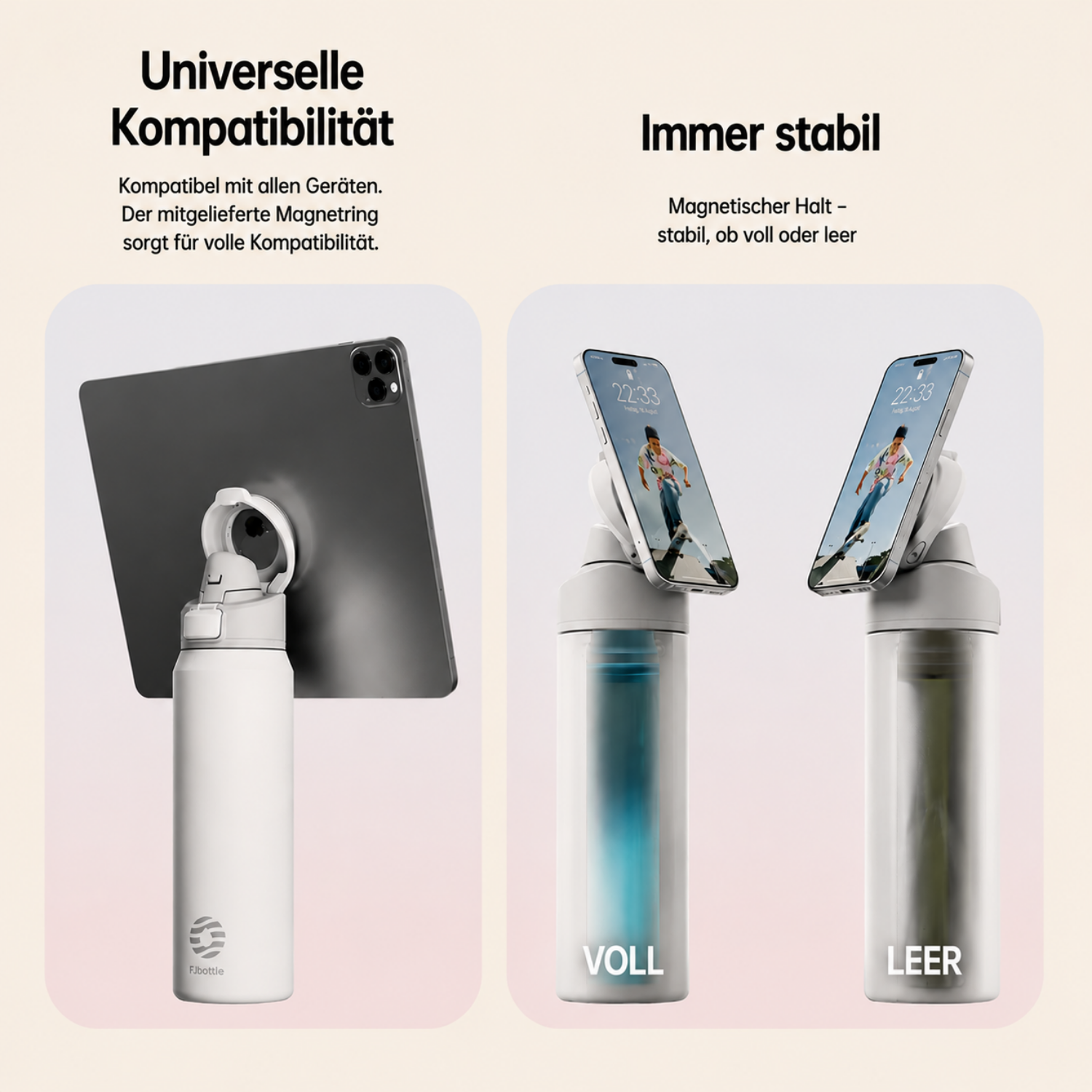 MagBottle Pro – Magnetische Thermo-Trinkflasche mit Handyhalter